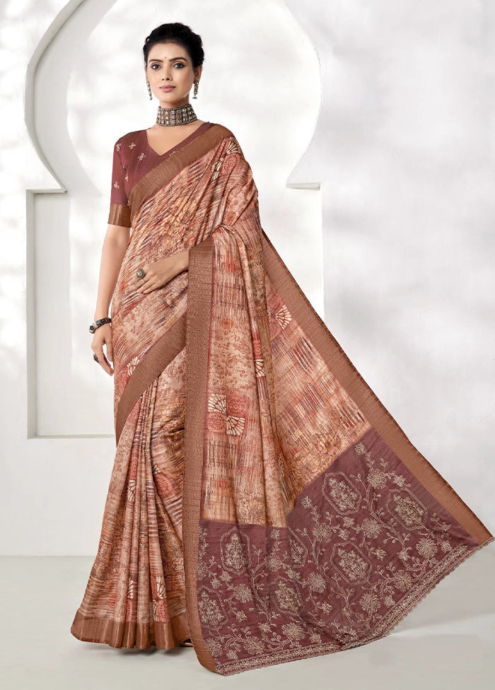 Brown Spun Silk Saree With Blouse Piece