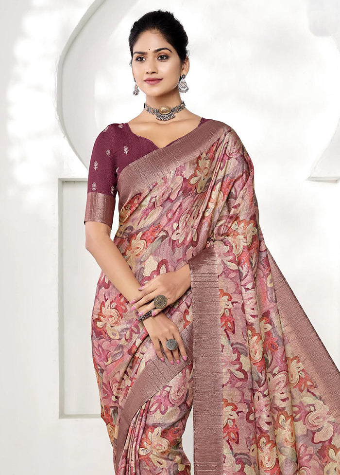 Multicolor Spun Silk Saree With Blouse Piece