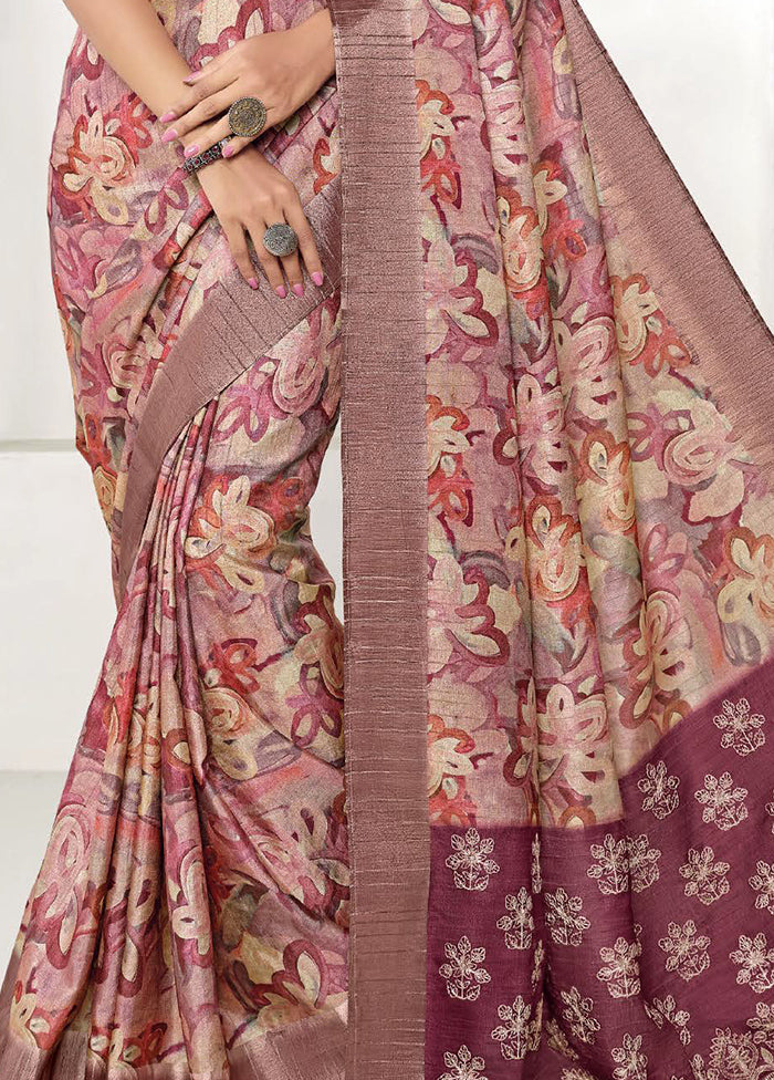 Multicolor Spun Silk Saree With Blouse Piece