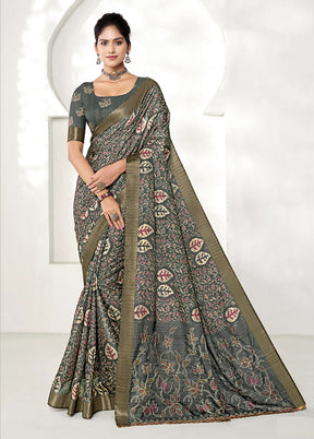 Grey Spun Silk Saree With Blouse Piece