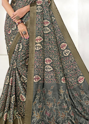 Grey Spun Silk Saree With Blouse Piece