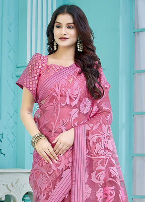 Peach Crepe Silk Saree With Blouse Piece