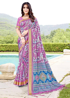 Purple Spun Silk Saree With Blouse Piece