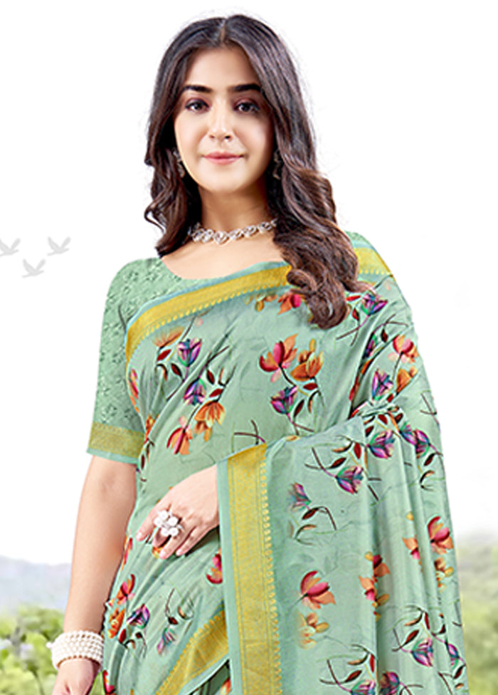 Pista Green Spun Silk Saree With Blouse Piece