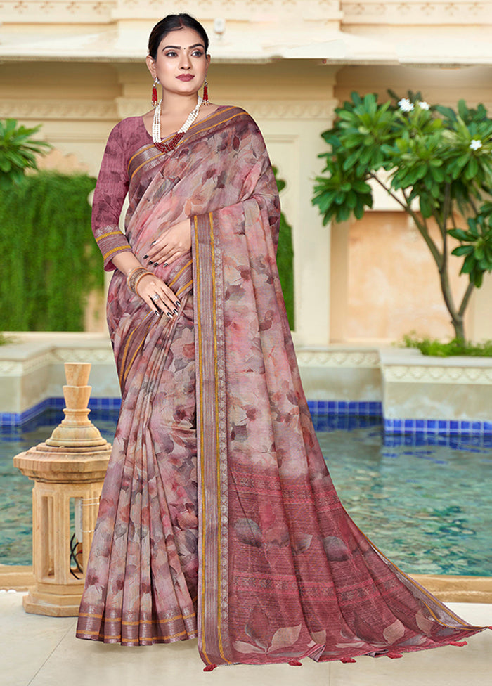 Brown Chanderi Silk Saree With Blouse Piece