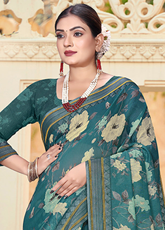 Turquoise Chanderi Silk Saree With Blouse Piece