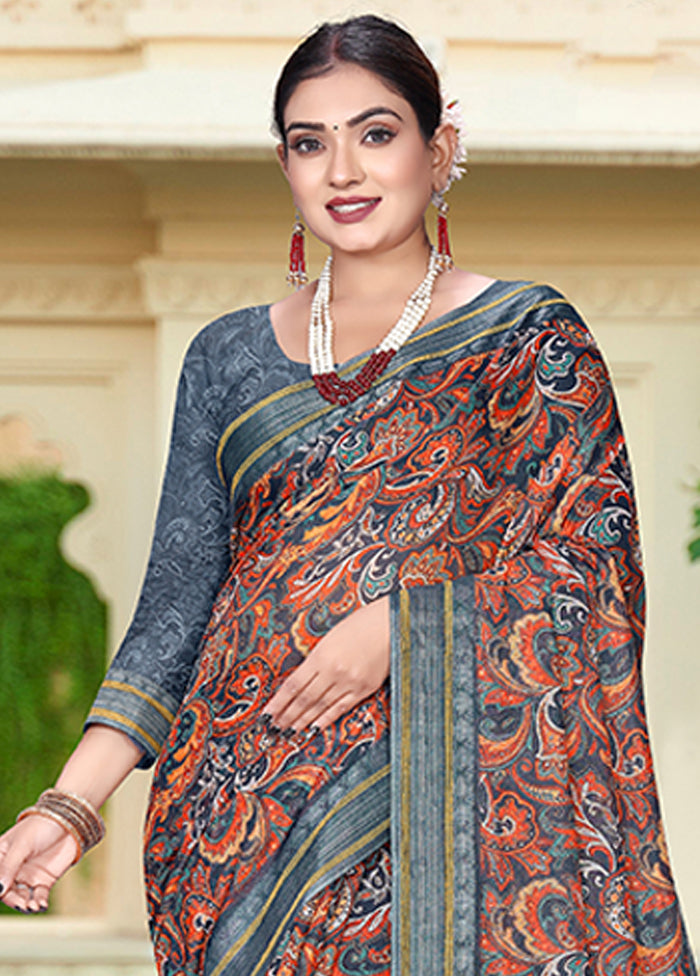 Orange Chanderi Silk Saree With Blouse Piece