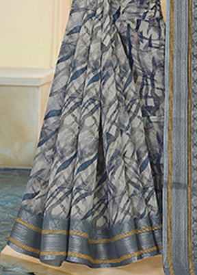 Grey Chanderi Silk Saree With Blouse Piece