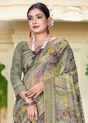 Green Chanderi Silk Saree With Blouse Piece