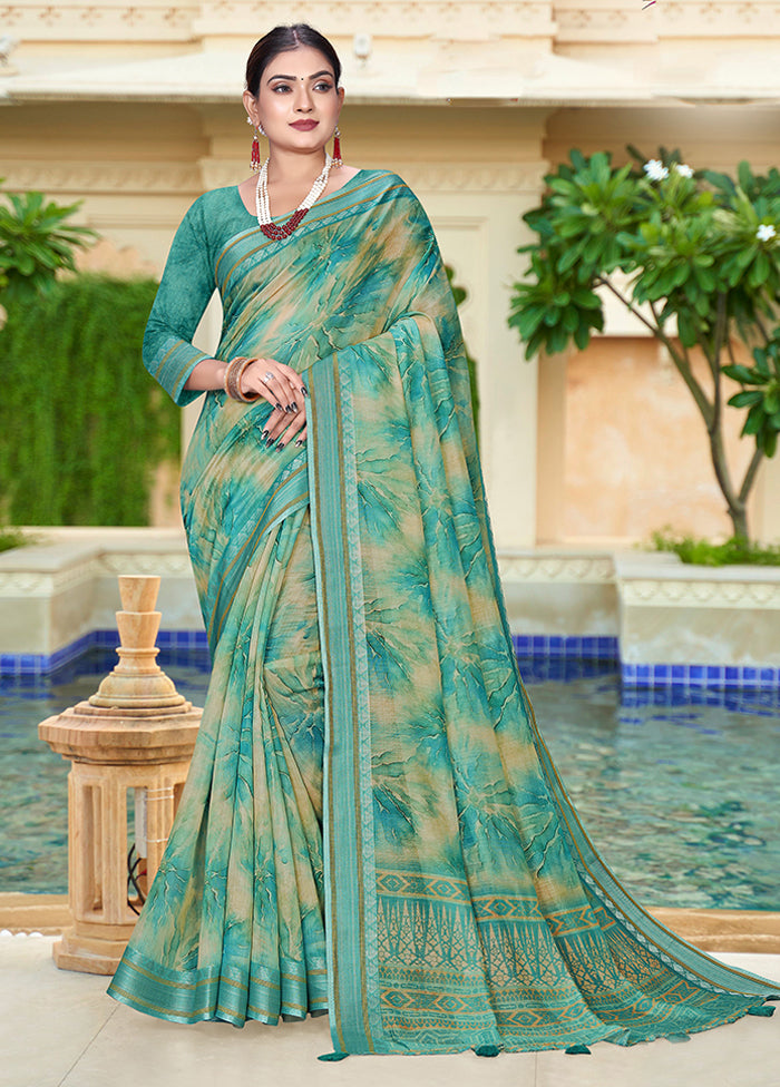 Turquoise Chanderi Silk Saree With Blouse Piece