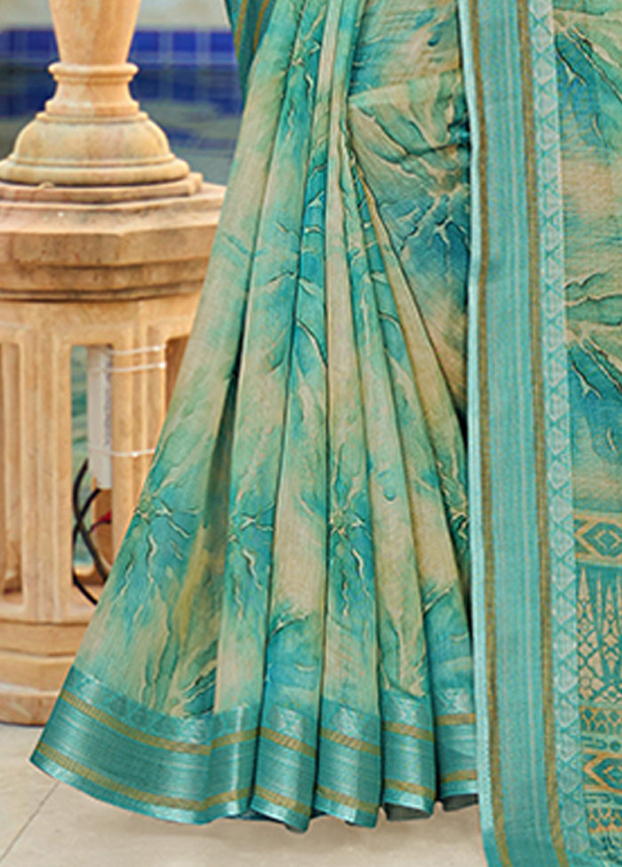 Turquoise Chanderi Silk Saree With Blouse Piece