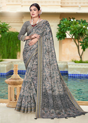 Grey Chanderi Silk Saree With Blouse Piece