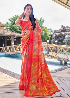 Multicolor Georgette Saree With Blouse Piece