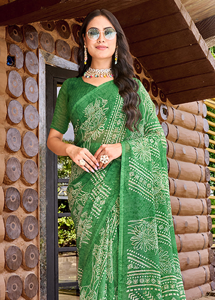 Green Georgette Saree With Blouse Piece