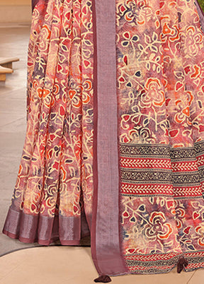 Multicolor Linen Silk Saree With Blouse Piece