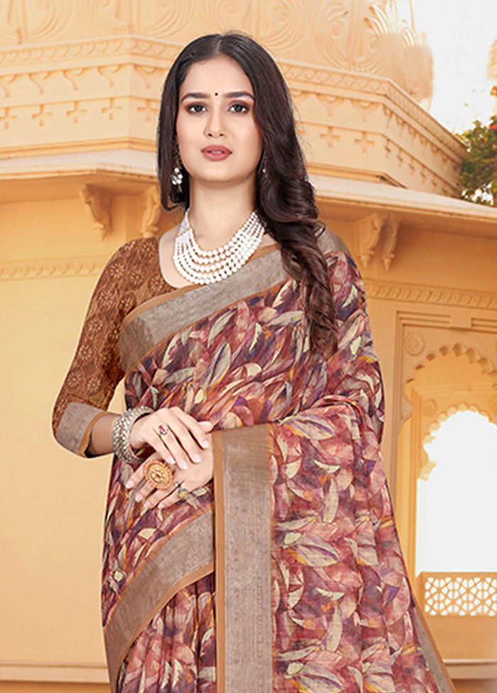 Multicolor Linen Silk Saree With Blouse Piece