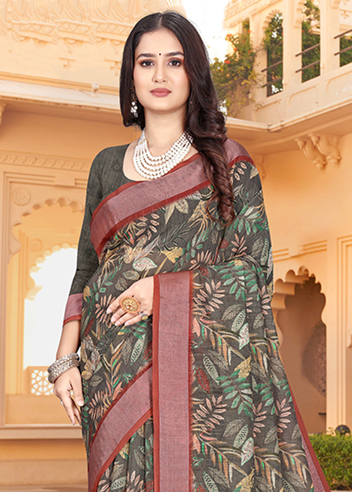 Multicolor Linen Silk Saree With Blouse Piece