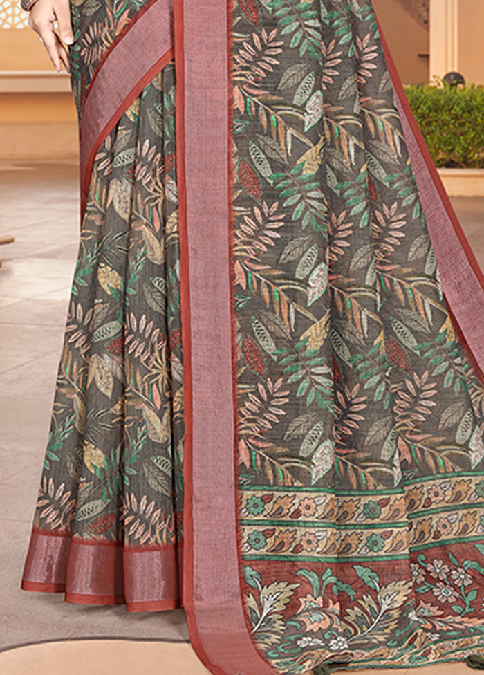 Multicolor Linen Silk Saree With Blouse Piece