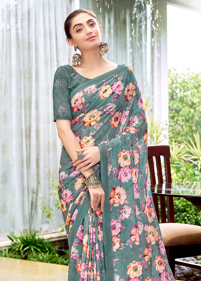 Grey Georgette Saree With Blouse Piece