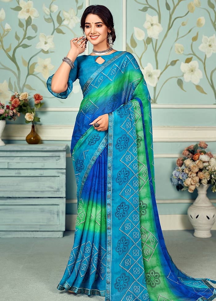 Rama Chiffon Silk Saree With Blouse Piece - Indian Silk House Agencies