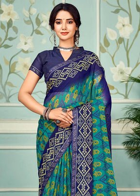 Sky Blue Chiffon Silk Saree With Blouse Piece - Indian Silk House Agencies