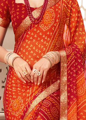 Orange Chiffon Printed Work Saree With Blouse - Indian Silk House Agencies