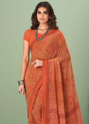 Rust Georgette Printed Work Saree With Blouse - Indian Silk House Agencies