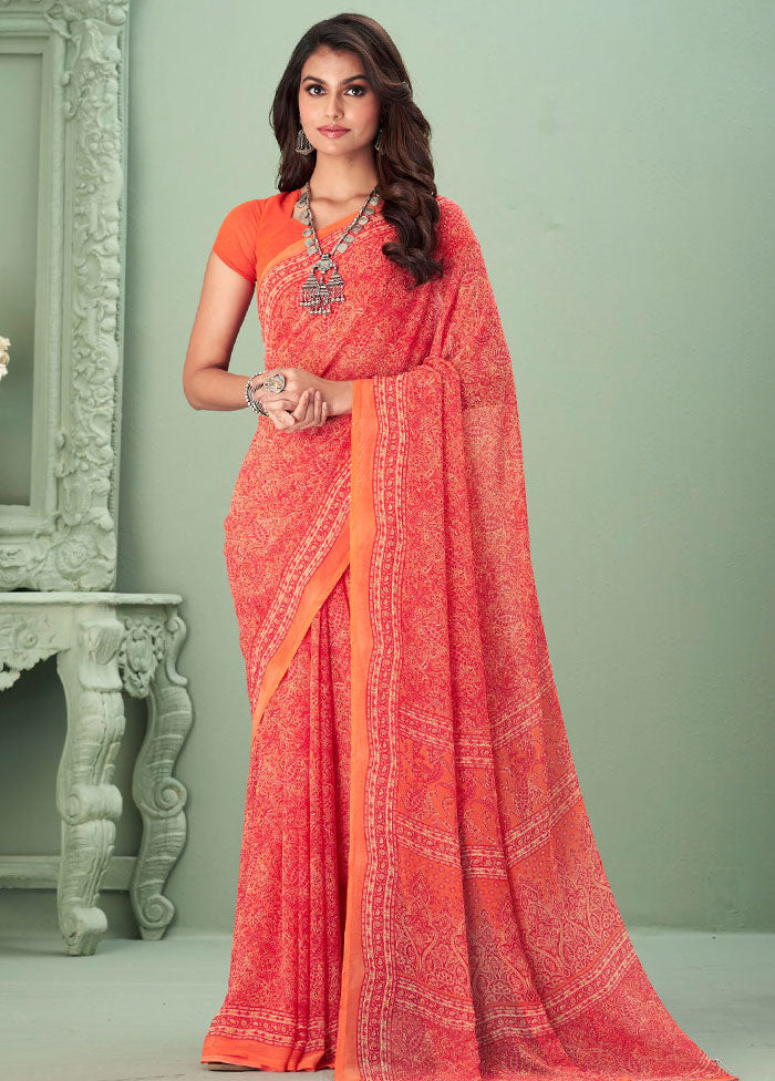 Coral Georgette Printed Work Saree With Blouse - Indian Silk House Agencies