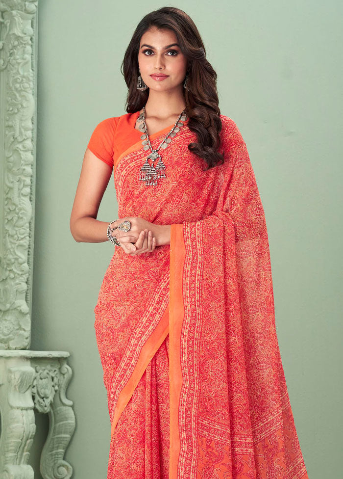 Coral Georgette Printed Work Saree With Blouse - Indian Silk House Agencies