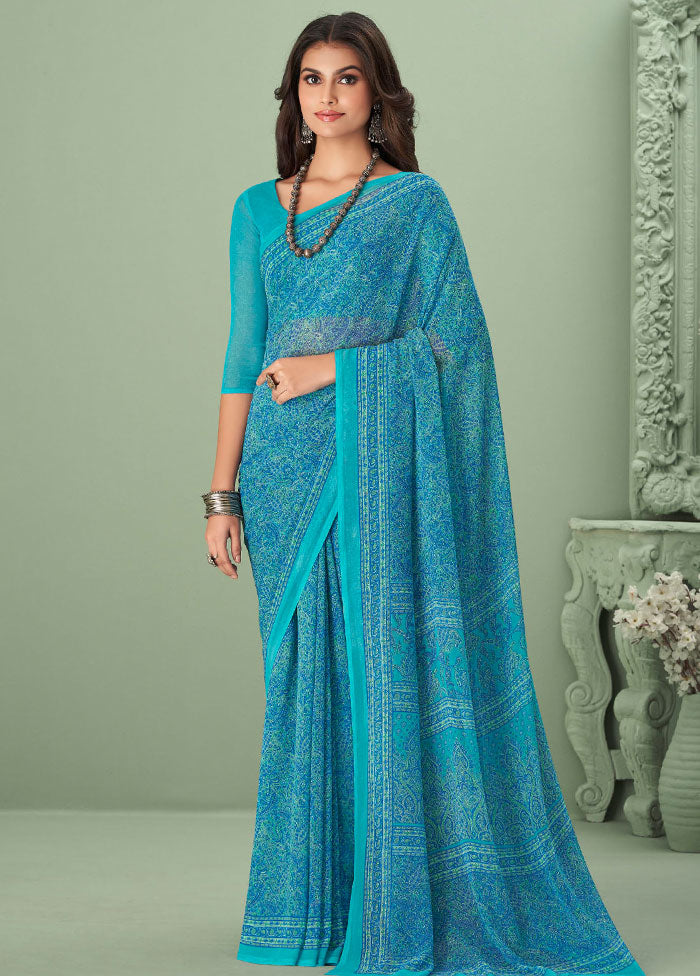 Rama Georgette Printed Work Saree With Blouse - Indian Silk House Agencies