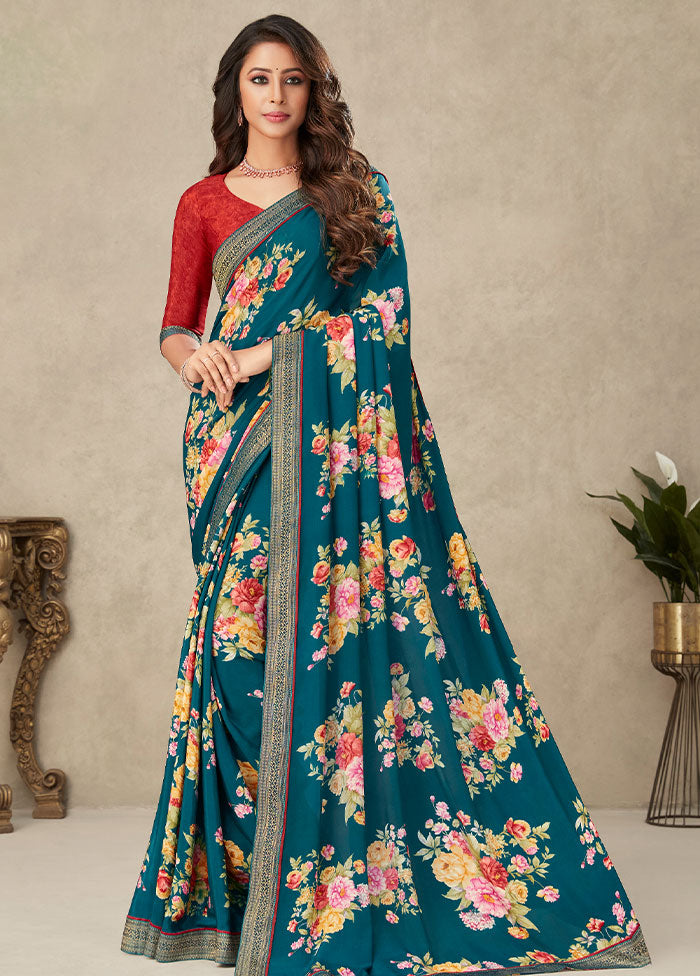 Blue Georgette Saree With Blouse Piece - Indian Silk House Agencies