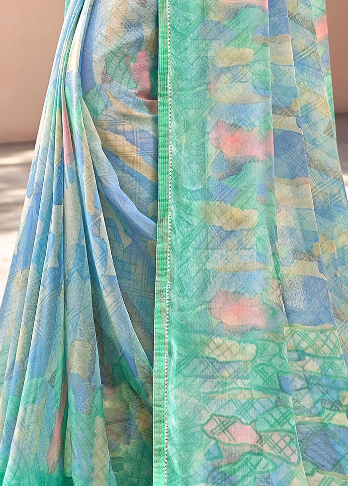 Sea Green Chiffon Silk Saree With Blouse Piece - Indian Silk House Agencies