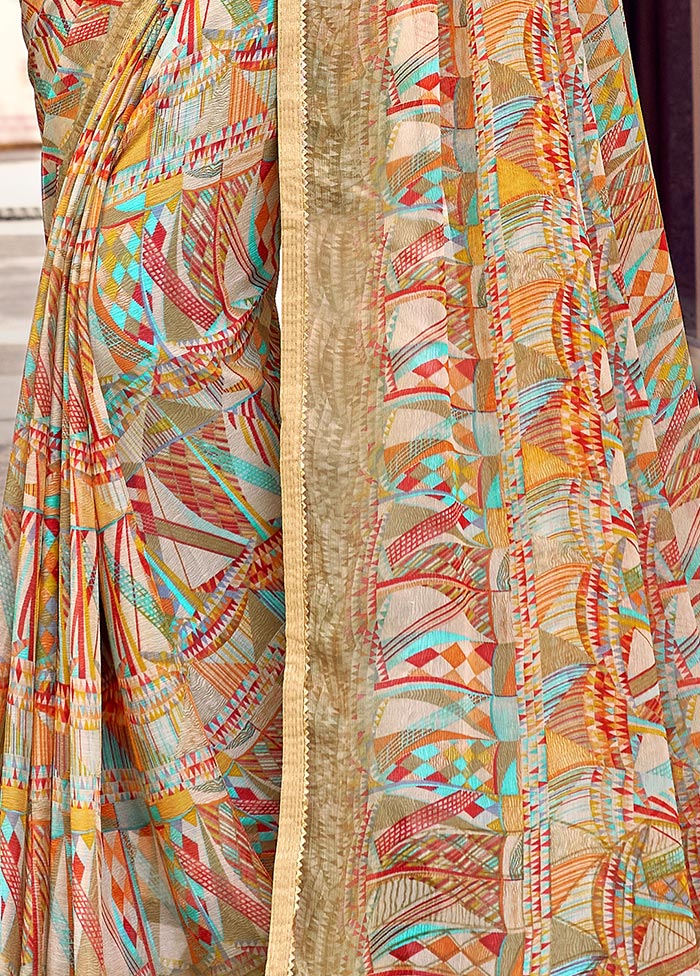 Beige Chiffon Silk Saree With Blouse Piece - Indian Silk House Agencies