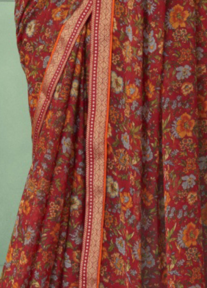 Red Chiffon Silk Saree With Blouse Piece