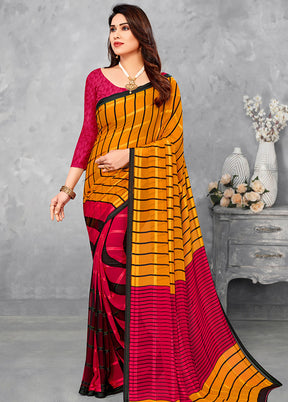 Yellow And Pink Georgette Woven Work Saree With Blouse - Indian Silk House Agencies
