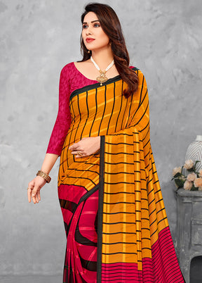 Yellow And Pink Georgette Woven Work Saree With Blouse - Indian Silk House Agencies