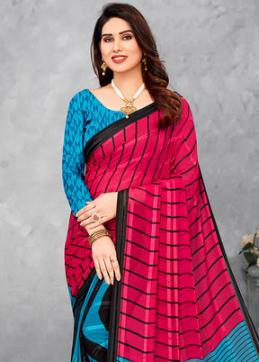Pink And Blue Georgette Woven Work Saree With Blouse - Indian Silk House Agencies