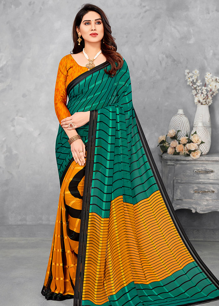 Sea Green Georgette Woven Work Saree With Blouse - Indian Silk House Agencies