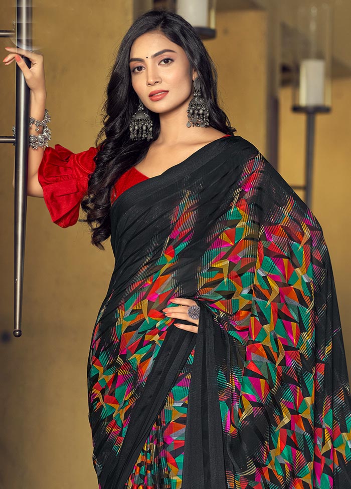 Black Georgette Saree With Blouse Piece - Indian Silk House Agencies