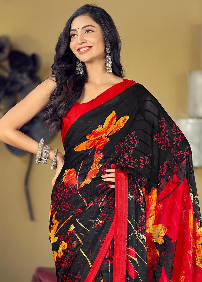 Black Georgette Saree With Blouse Piece - Indian Silk House Agencies