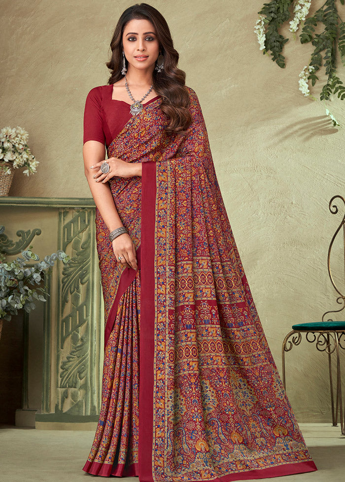 Maroon Spun Silk Woven Work Saree With Blouse - Indian Silk House Agencies