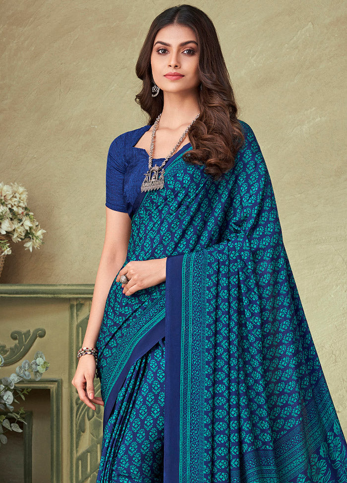 Blue Spun Silk Woven Work Saree With Blouse - Indian Silk House Agencies