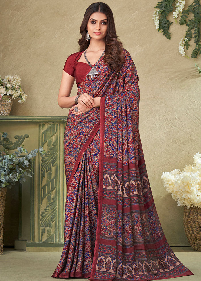 Red Spun Silk Woven Work Saree With Blouse - Indian Silk House Agencies