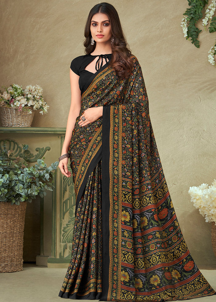 Black Spun Silk Woven Work Saree With Blouse - Indian Silk House Agencies