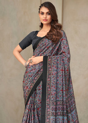 Greyish Blue Spun Silk Woven Work Saree With Blouse - Indian Silk House Agencies