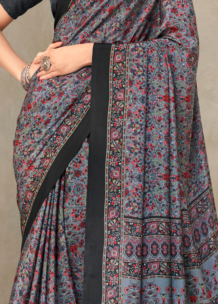 Greyish Blue Spun Silk Woven Work Saree With Blouse - Indian Silk House Agencies