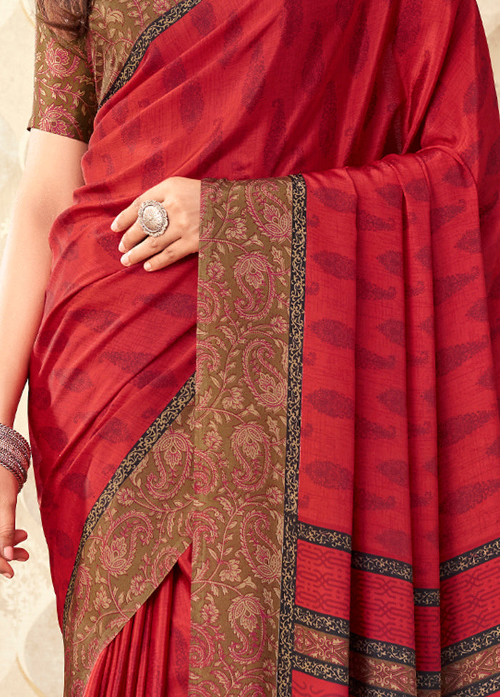 Red Spun Silk Woven Work With Blouse Piece - Indian Silk House Agencies