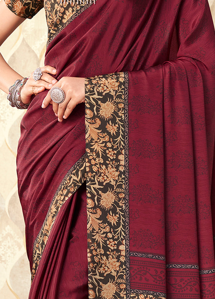 Maroon Spun Silk Woven Work With Blouse Piece - Indian Silk House Agencies