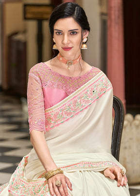Off White Spun Silk Saree With Blouse Piece - Indian Silk House Agencies