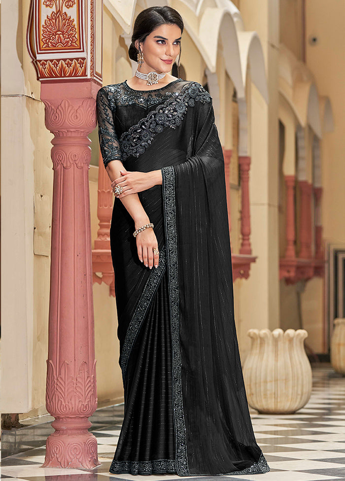 Black Spun Silk Saree With Blouse Piece - Indian Silk House Agencies